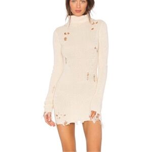 Lovers + Friends Cream Distressed Long Sleeve Dress